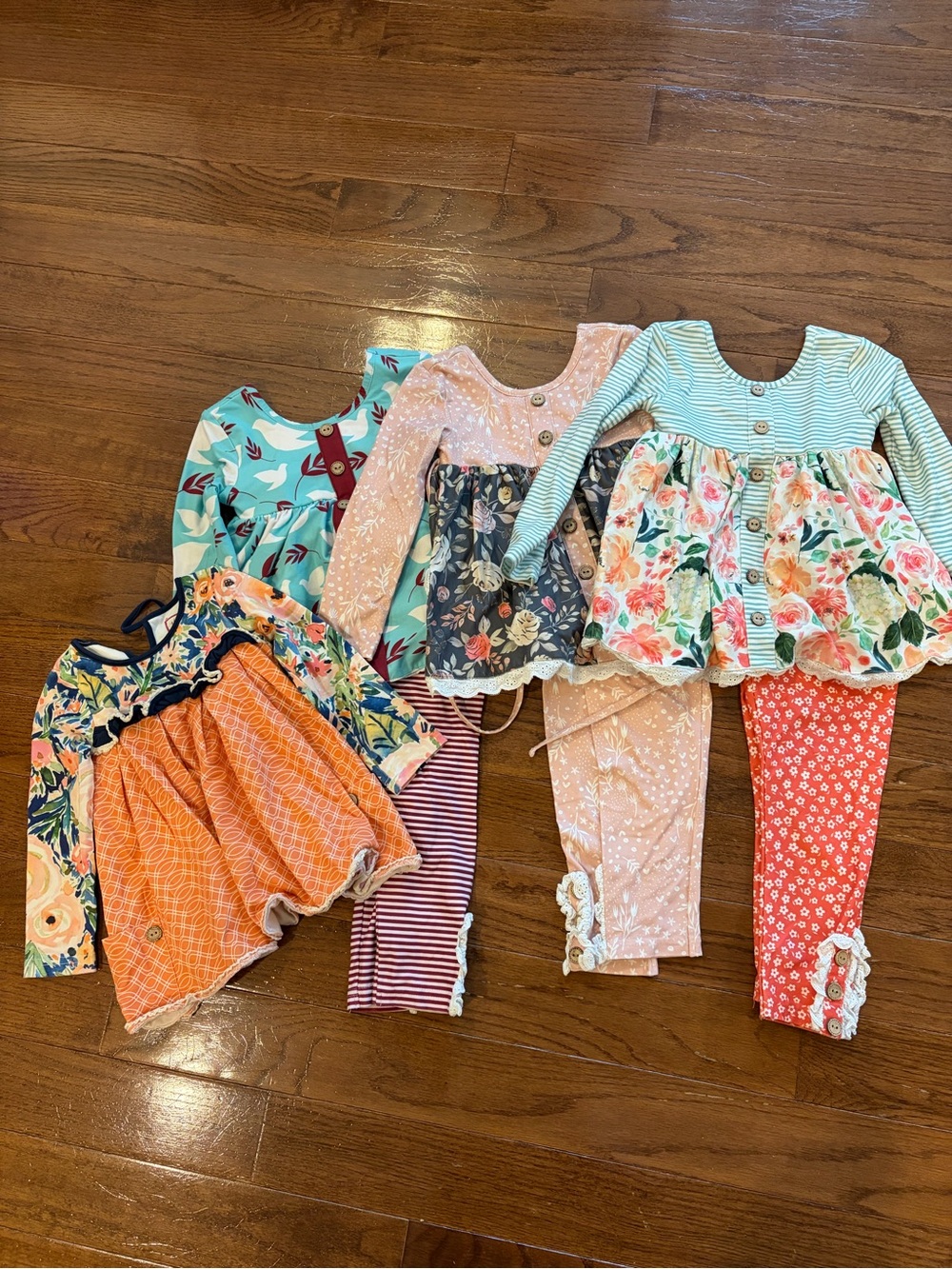 Cheeky Plum Girls Floral & Striped Tunic Tops with Leggings -
